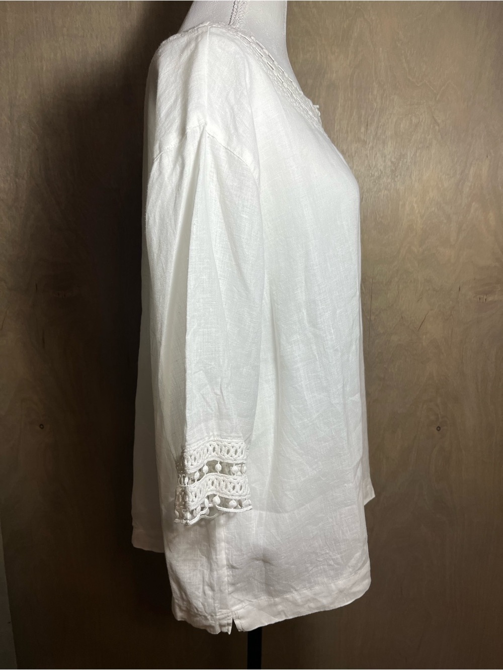 J. Jill Crochet Lace Edge Boho White Linen Boxy  Blouse Top L - Picture 6 of 7